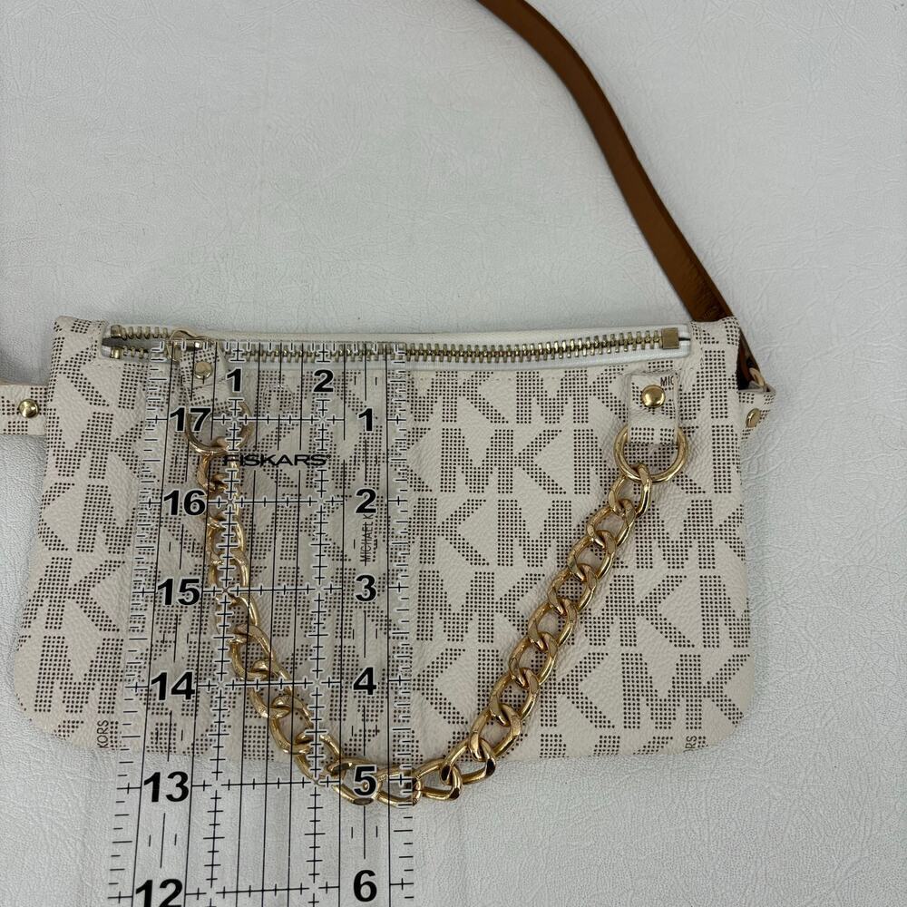Michael Kors Belt Bag Chain Zip White Signature Logo Faux Leather Size L Belt - Picture 12 of 12